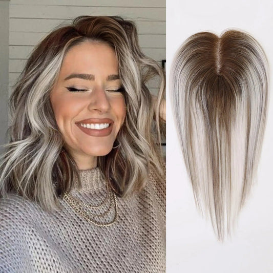Synthetic Hair Topper with Bangs – Clip-in Hair Extensions for Women, Increase Volume, Cover White Hair & Hairline