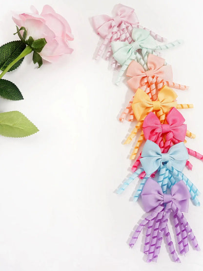 10pcs (5 Pairs) Baby Girls Hair Clips with 2.5" Grosgrain Ribbon Curly Korker Bows Hairpins