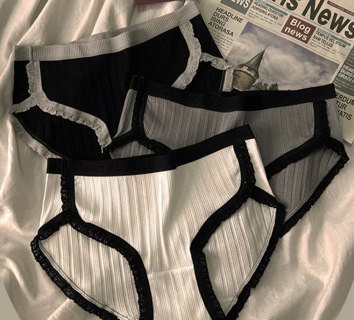 3-Piece Women’s Cotton Panties Set – Mid-Waist, Breathable Underwear, Solid Color Briefs, Sexy Lingerie for Girls