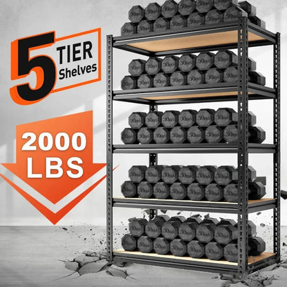 72" Heavy Duty Garage Shelving – 5-Tier Adjustable Metal Storage Shelves, 2000LBS Capacity