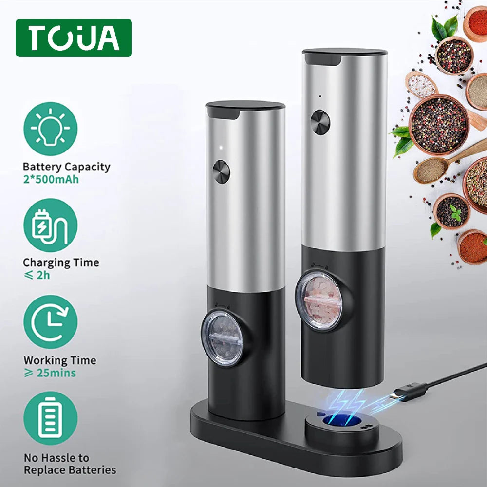 USB Rechargeable Electric Salt and Pepper Grinder: Adjustable Coarseness, Refillable Mill - Battery Powered Kitchen Gadget