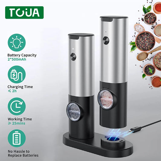 USB Rechargeable Electric Salt and Pepper Grinder: Adjustable Coarseness, Refillable Mill - Battery Powered Kitchen Gadget