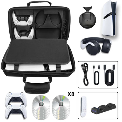 PS5 Pro Gaming Console Carrying Case - Large Capacity Organizer Bag with Shoulder Strap | Protective Storage Accessory