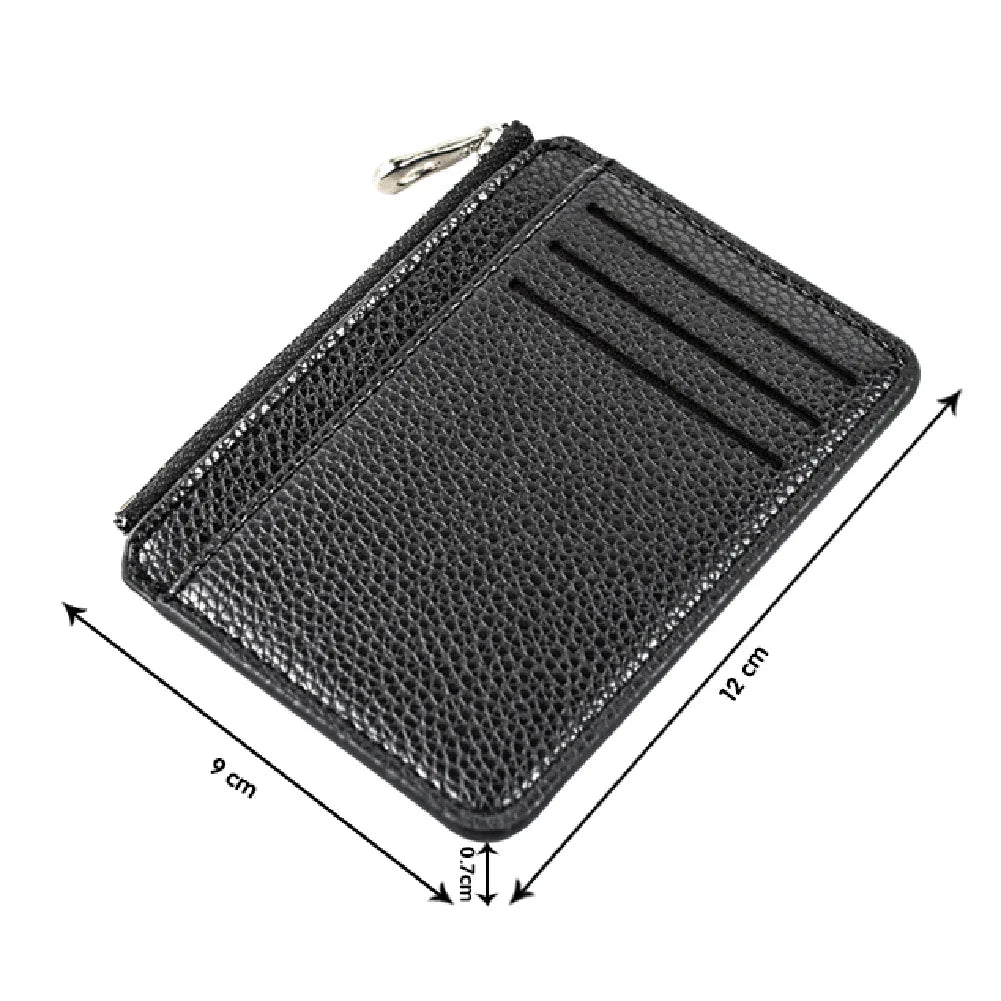 Mini Slim Zipper Card Wallet for Men — Portable Ultra-Thin Black Purse for ID, Bank & Credit Cards