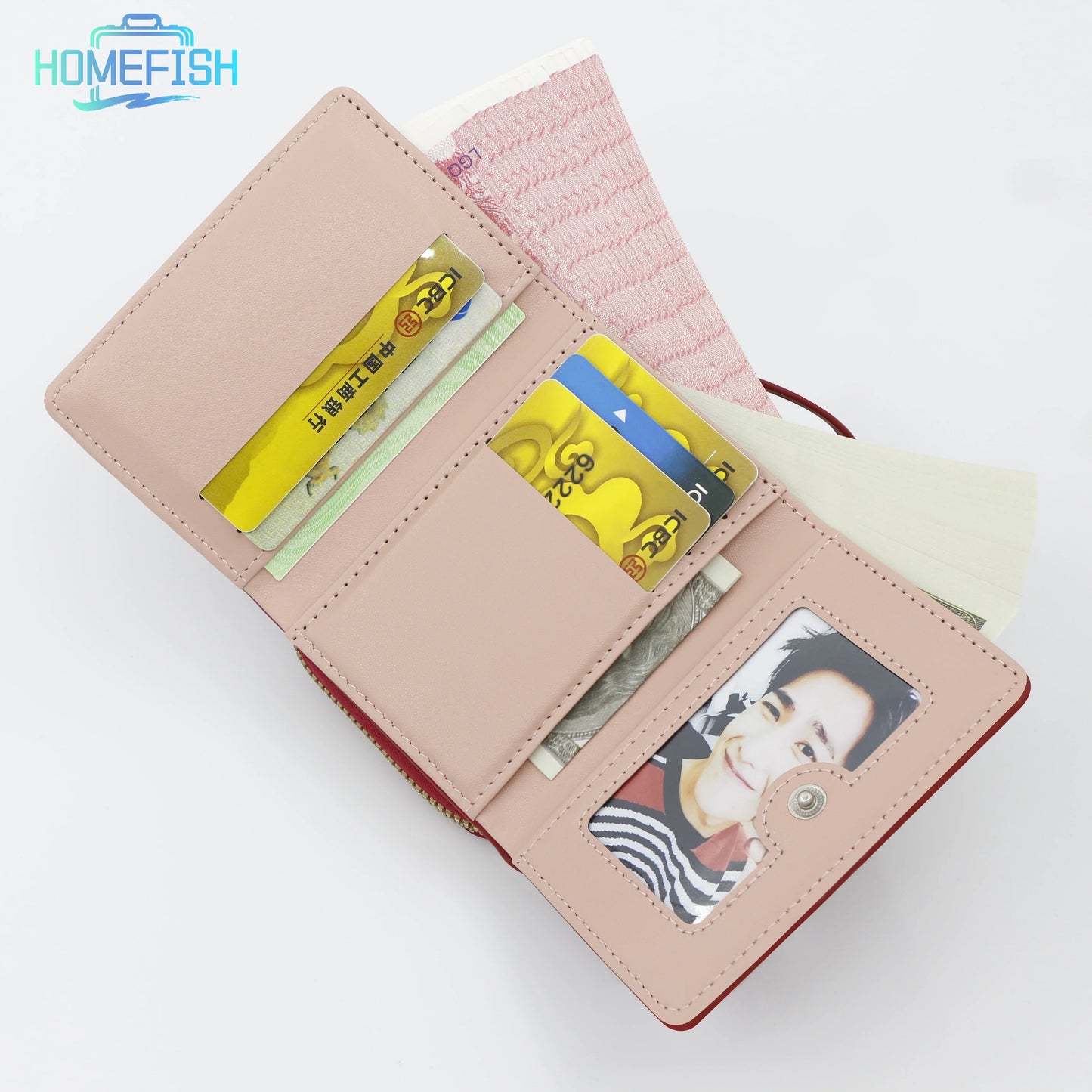 Women’s Mini Wallet - Embroidered Love Pattern Zipper Card Holder with Large Capacity