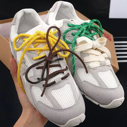 4PCS Vintage DE Leather Shoelaces Set – Round & Flat DIY Sports Casual Shoe Laces Combination