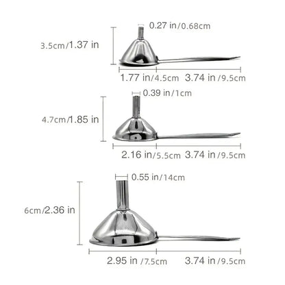 Set of 4 Stainless Steel Funnels with Cleaning Brush - 304 Grade Small Funnel Set for Essential Oils, Liquids, Spices, and Fluids