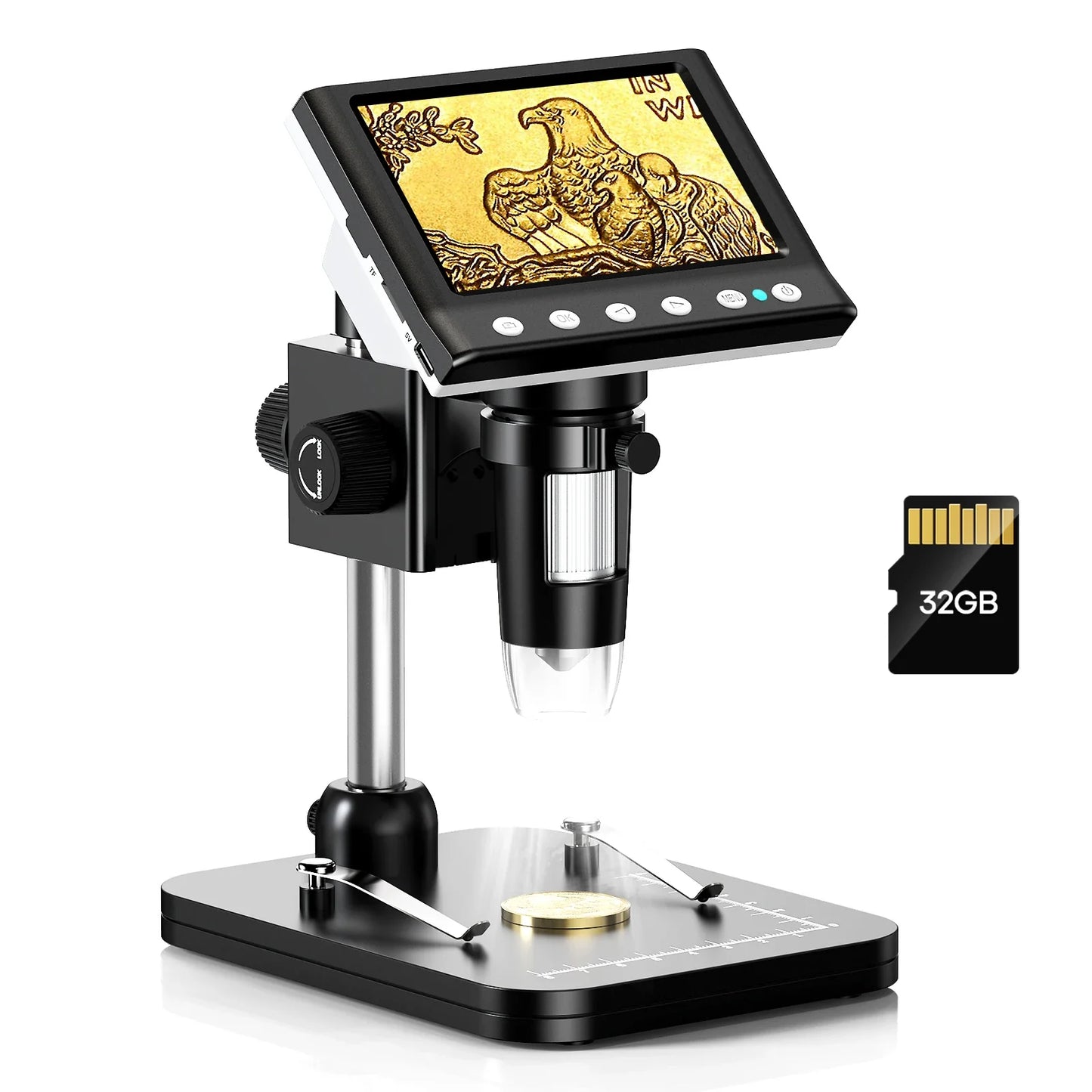 Hayve 4.3” Digital Microscope – 1000X 1080P Coin & Soldering Microscope with 8 LEDs, PC View Video Inspection Tool for Electronics Repair