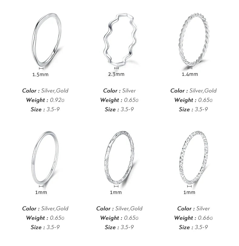MODIAN 925 Sterling Silver Stackable Ring – Classic Wave Geometric Finger Ring, Fashion Jewelry for Women