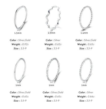 MODIAN 925 Sterling Silver Stackable Ring – Classic Wave Geometric Finger Ring, Fashion Jewelry for Women