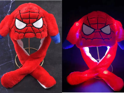 2024 Anime Cosplay Spider-Man Plush Hat – Cute Glowing Bear & Bunny Ears, Moving Jumping Preppy Toy Cap Gift
