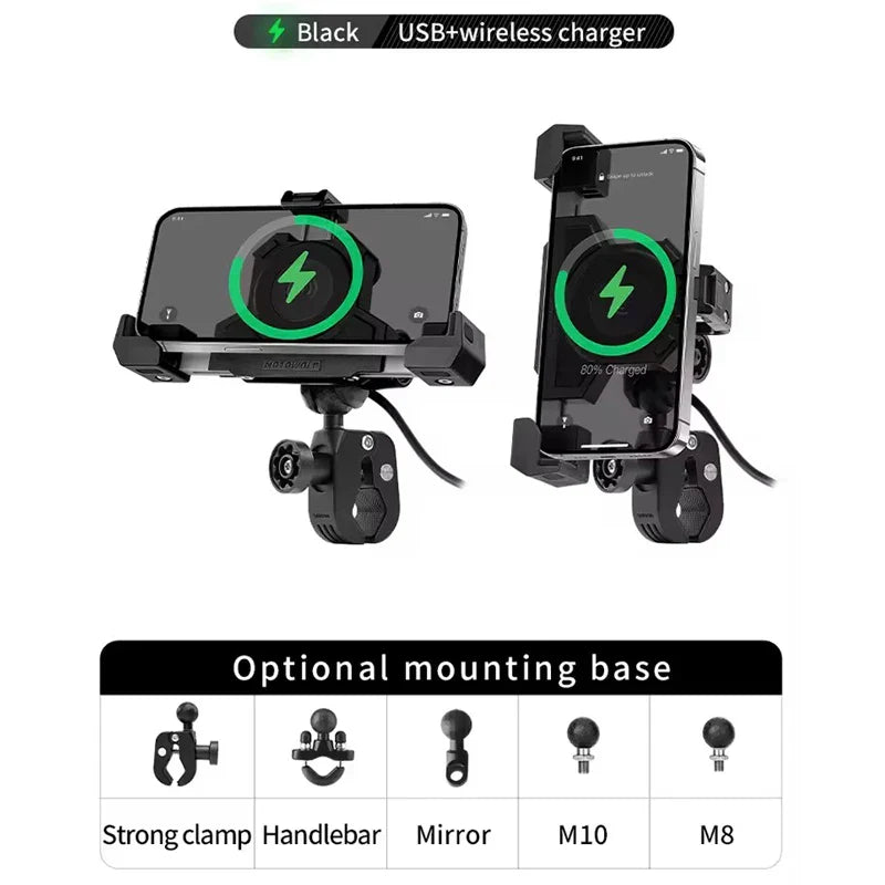 MOTOWOLF Motorcycle Shock Absorbing Phone Holder – Triangular Wireless Charging Navigation Mount