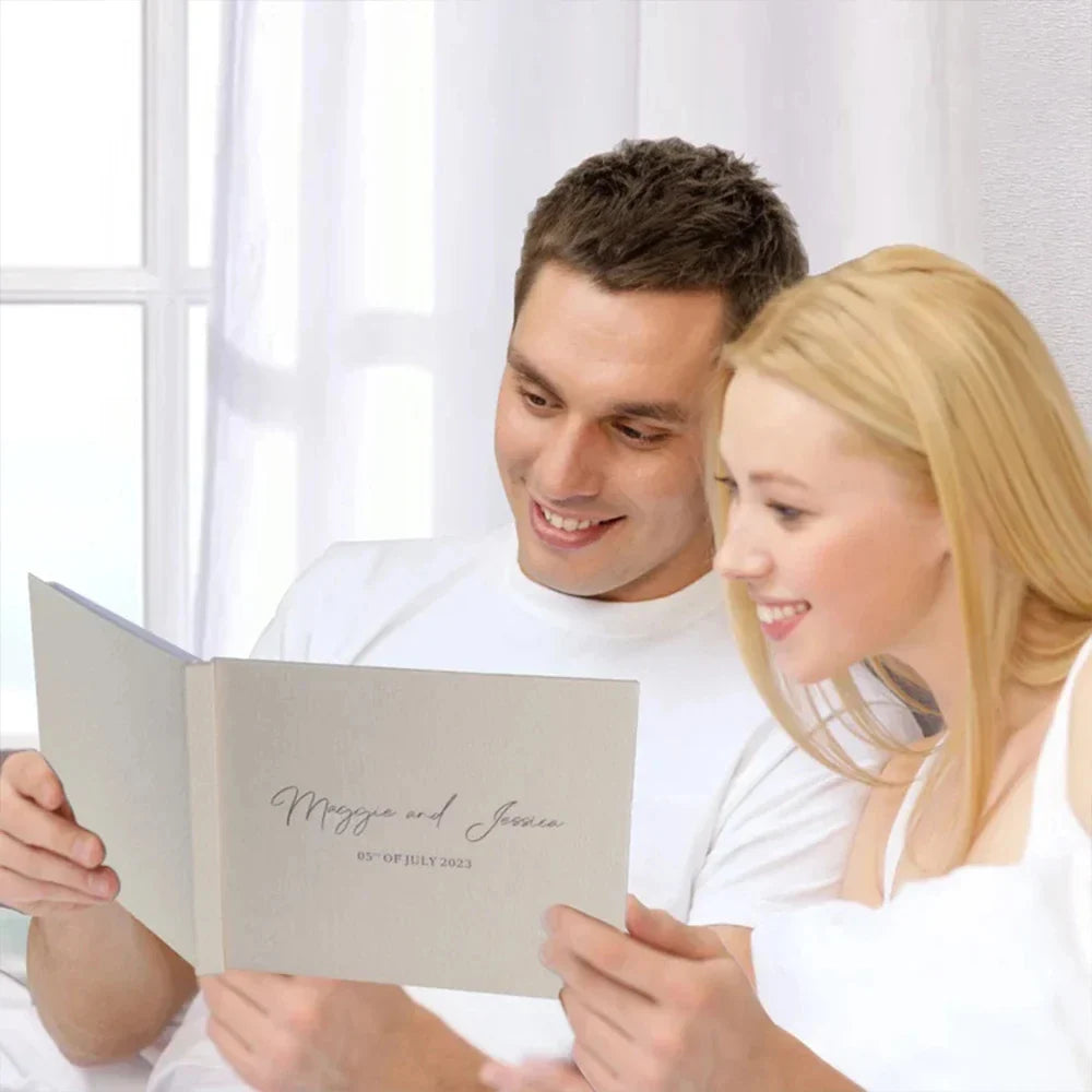 Personalized Wedding Guest Book - White/Black Elegant Keepsake, Photo Album & Signature Book for Messages