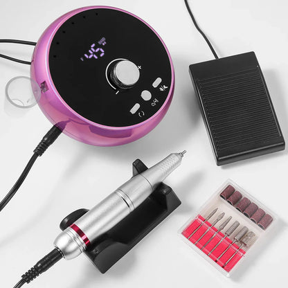 Professional 45000RPM Electric Nail Drill Machine – Manicure Sander for Gel & Cuticle Removal, White/Pink/Purple