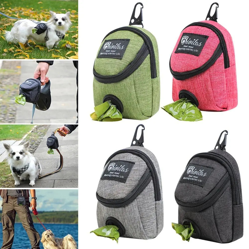 Portable Dog Training Treat Bag - Outdoor Pet Dog Treat Pouch for Puppy Snack Reward - Includes Waist Bag and Poop Bag Dispenser - Essential Pet Accessories