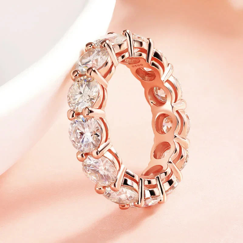 Smyoue Rose Gold Moissanite Ring for Women 3/3.5/5mm — 925 Sterling Silver Sparkling Wedding Band with GRA Certificate
