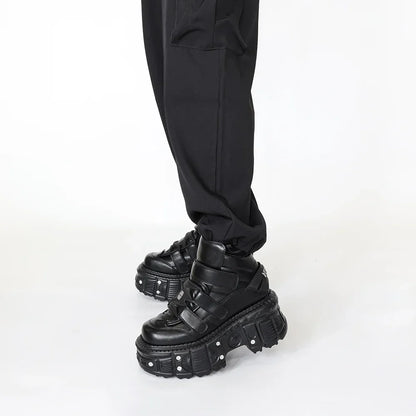 2025 Women’s Punk Gothic Ankle Boots – Lace-Up Platform Shoes with 9CM Heel & Metal Decor