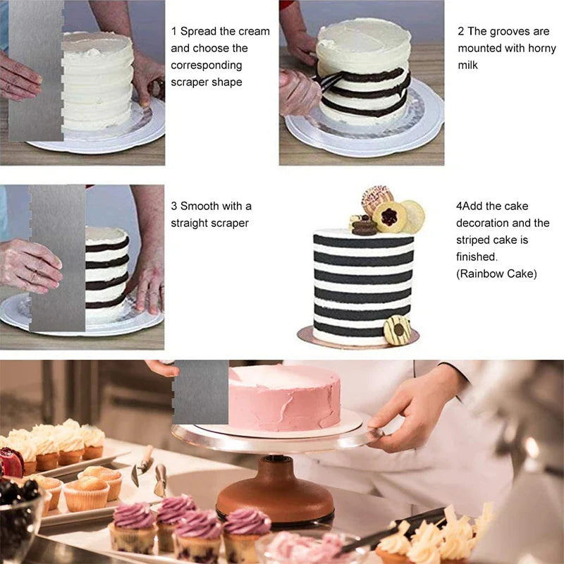 LMETJMA 10" Stainless Steel Cake Scraper – Double-Sided Patterned Edge Smoother & Pastry Cutter JT160