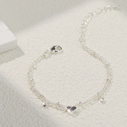 925 Silver Plated CZ Anklet Bracelet – Waterproof Heart Charm Dainty Layered Chain Anklet for Women & Girls Jewelry Gift