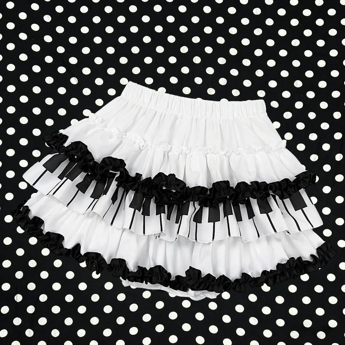 Y2K Gothic Ruffle Skirt - Black & White Polka Dot Punk Lolita Mini Skirt