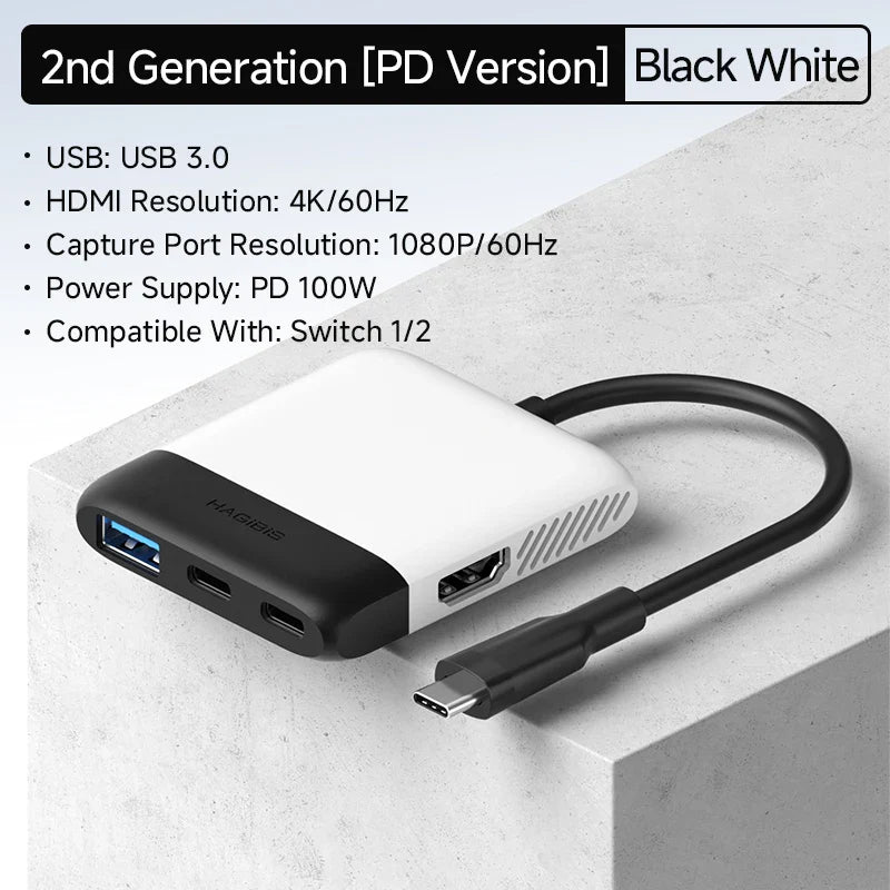Hagibis Switch Video Capture Card & Portable TV Dock – Gaming Hub for Nintendo Switch 1/2/OLED, Live Streaming Adapter for Laptop & iPhone 17 Pro
