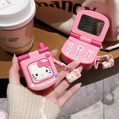 AirPods 1/2/3/4 Pro/Pro2 Silicone Case – 3D Hello Kitty Cartoon Headphone Box with Retro Mirror KT Cover