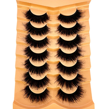 7 Pairs 3D Mink Fur False Eyelashes – Thick Short Dramatic Natural Look Makeup Lashes Wholesale