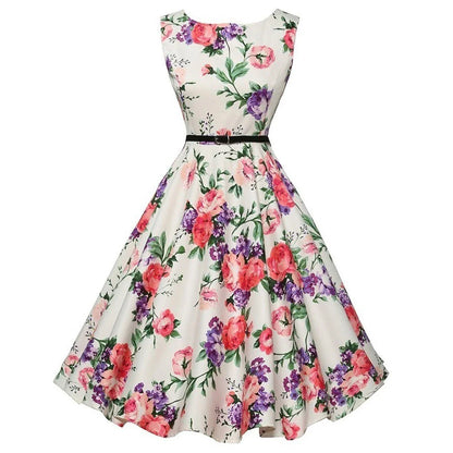 Women’s Summer Floral Vintage Swing Dress – Retro Rockabilly Casual Floral Midi Vestido for Everyday & Vacation Wear