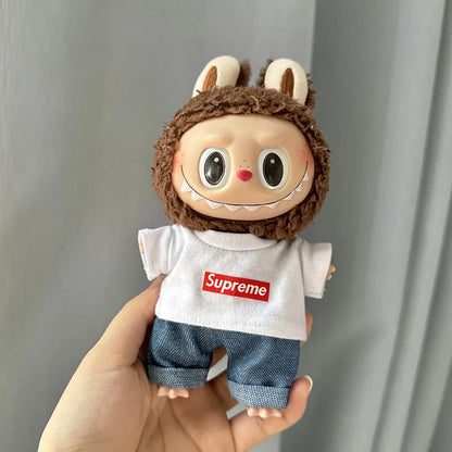 17cm Lovely Labubu Doll Clothes - First & Second Generation Supreme Clothing Set, Multi-Color Outfits