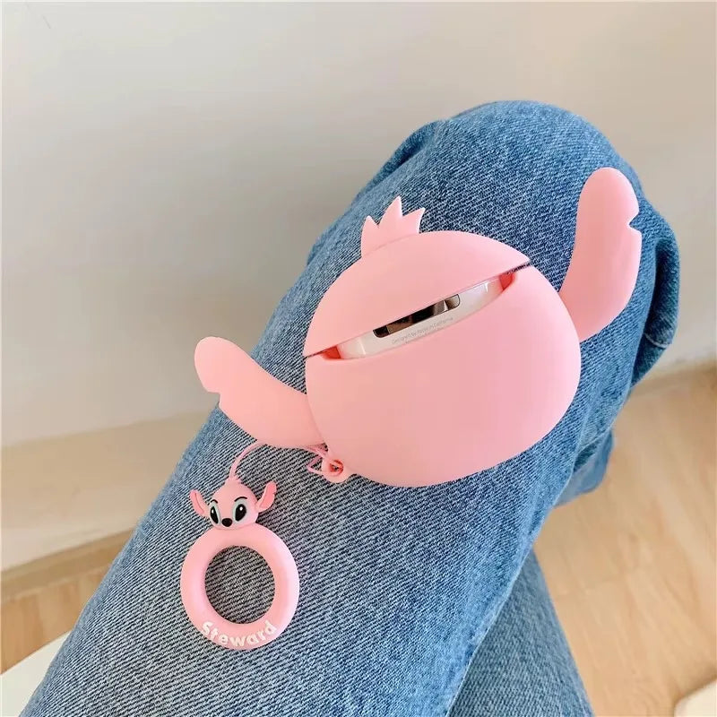 3D Stitch Couple Cartoon Silicone Case for AirPods 1/2/3/4 & Pro/Pro2 — Protective Earphone Box with Pendant Cover