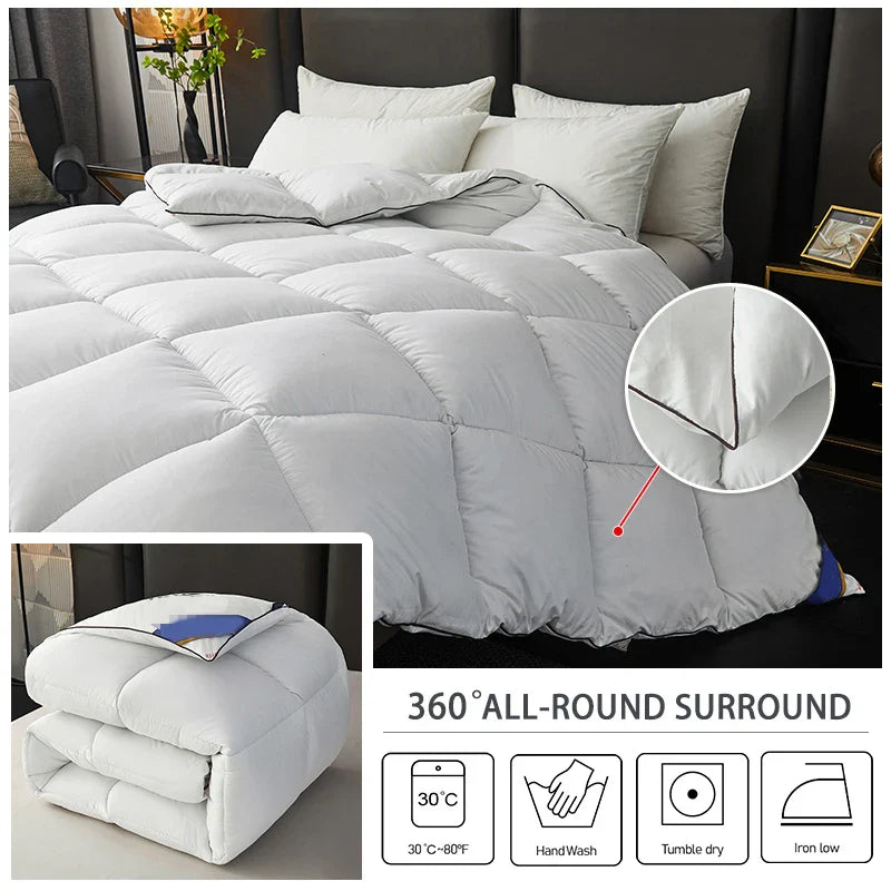 Winter Warm Thick Duvet – 100% Cotton Cover, Fiber Down Filling, 150x200cm White Quilt for Cozy Sleep