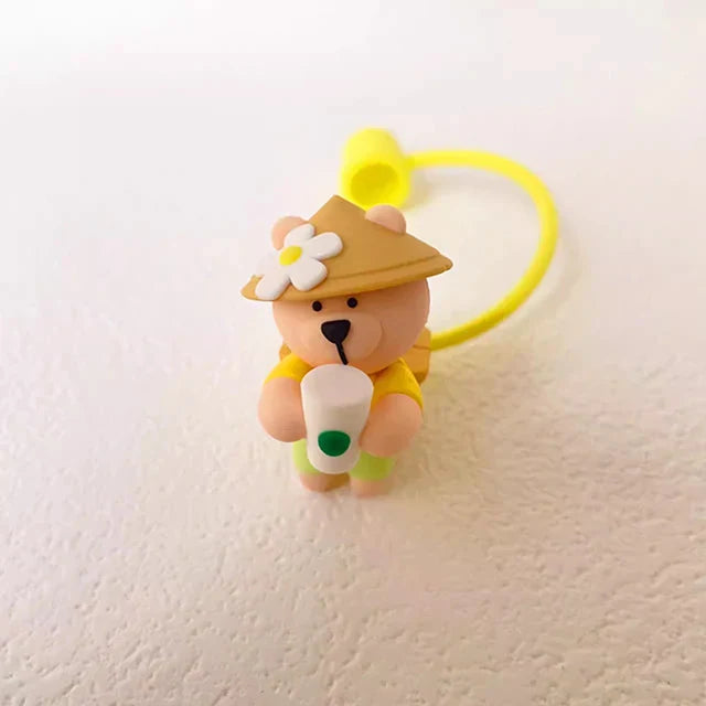 Cute Cartoon Bear Silicone Straw Covers – Dust Plug Cap for 7-8mm Large Caliber Drinking Cups