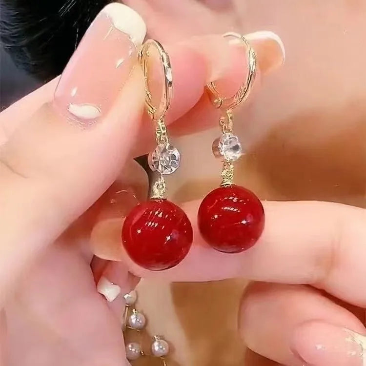 French Retro Drop Earrings – Glazed Semi-Circular Zircon Inlaid Luxury Earrings for Women, Perfect Party Jewelry