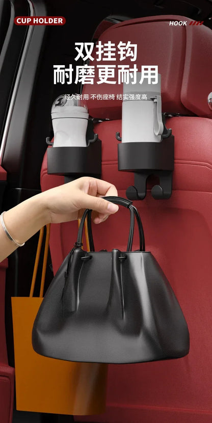 Car Seat Headrest Hook Hanger – Multi-Purpose Storage Organizer with Cup Holder for Handbags & Auto Accessories