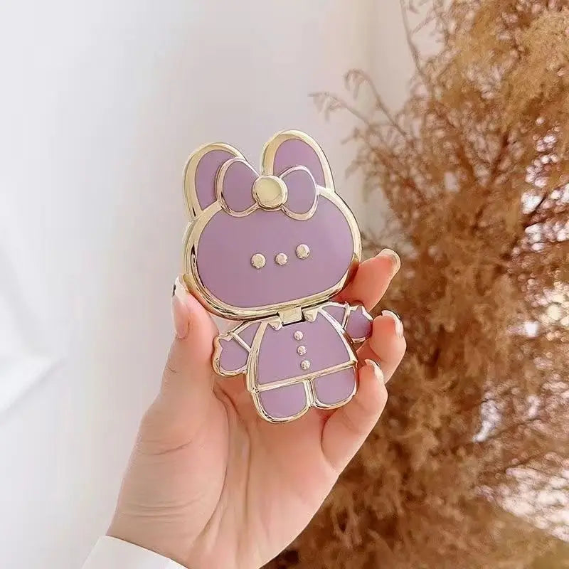 Cute Rabbit Foldable Mobile Phone Stand – 360° Rotating Desktop Holder with Sticky Back for Makeup & Phone Support