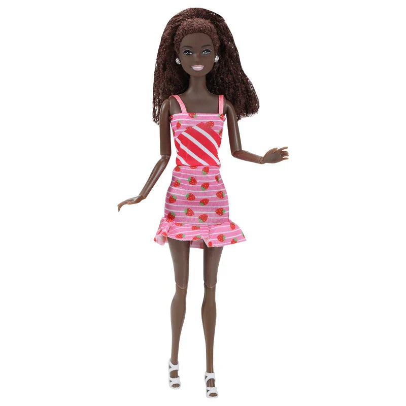30cm Black Female Doll – Fashion Dress & Shoes, Brown Hair African Doll for Girls, Birthday Gift