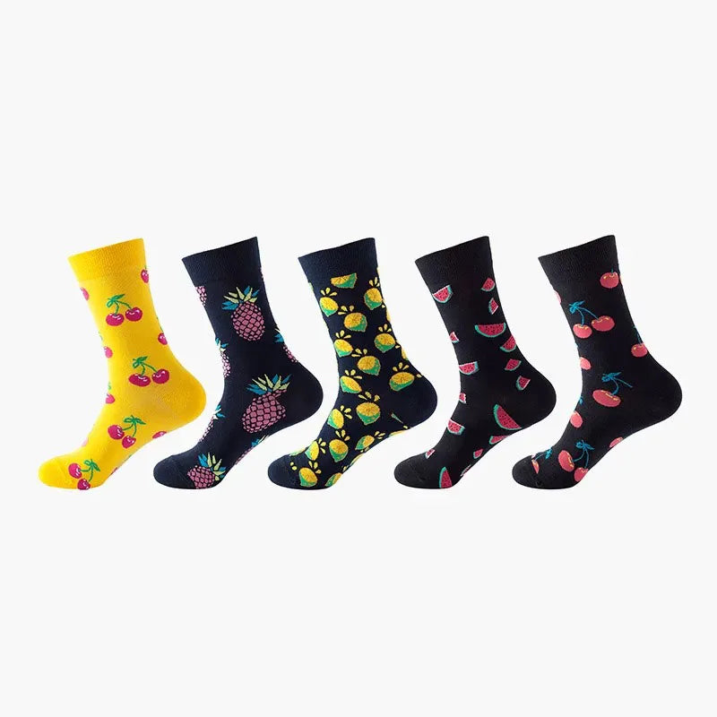 5-Pair Funny Printed Sports Socks - Harajuku Hip Hop Casual Fashion Socks for Men & Women