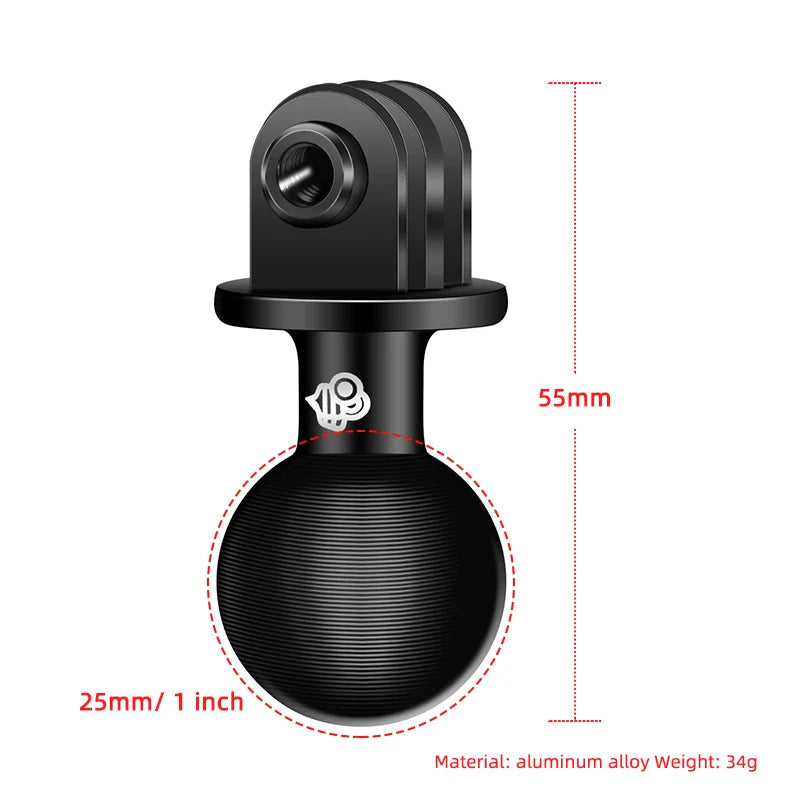 1" Ball Head Adapter Mount for Motorcycle Handlebar – Rearview Mirror Bracket for DJI, GoPro & Insta360 Cameras
