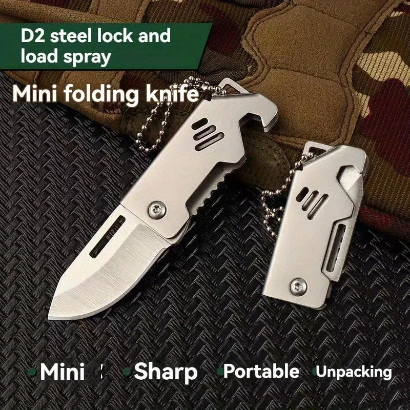 Mini Folding Knife – D2 Steel Sharp Box Opener with Stainless Steel Blade, Portable Keychain Hanging Knife