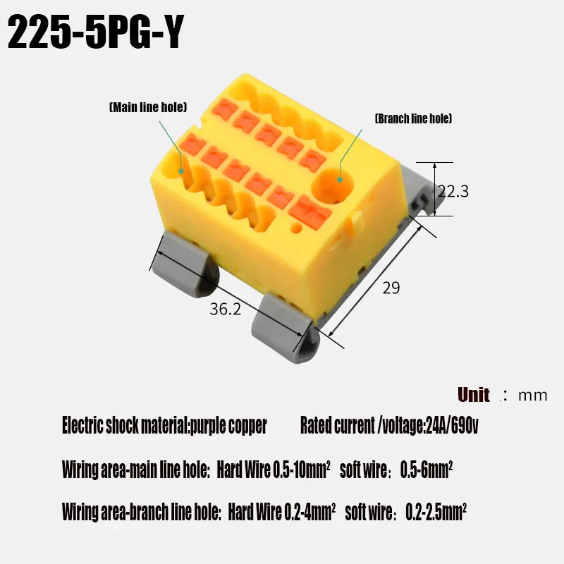 Push-In Modular Wire Connector Terminal Block – Compact 1-In Multiple-Out Splicing Lighting Connector, 225 Series (1Pc)