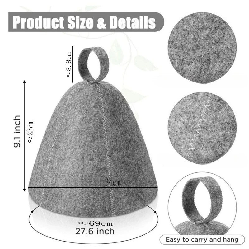 Felt Sauna Hat — Steam Cap for Men & Women, Home and Steam Room Sauna Accessory