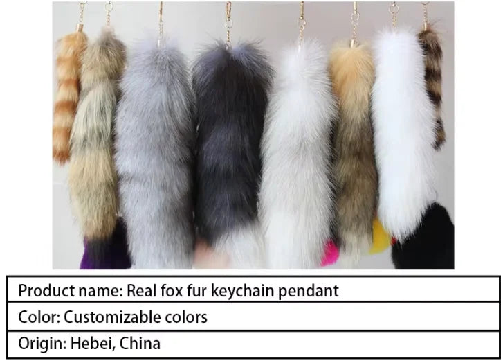 Real Fox Fur Tail Keychain – Large Natural Fur Pendant for Cosplay, Bags, Cars, and Women