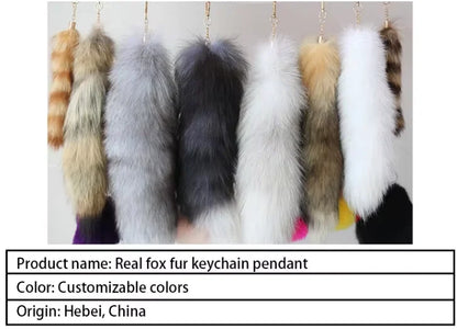 Real Fox Fur Tail Keychain – Large Natural Fur Pendant for Cosplay, Bags, Cars, and Women