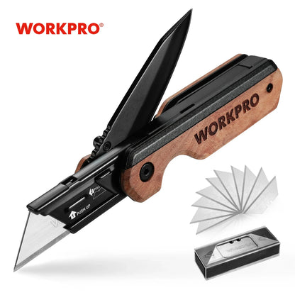 WORKPRO Multifunction Folding Knife – Portable Pocket Utility Knife for Electricians, 10 Blades, Paper Cutter & DIY Hand Tools