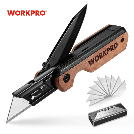 WORKPRO Multifunction Folding Knife – Portable Pocket Utility Knife for Electricians, 10 Blades, Paper Cutter & DIY Hand Tools