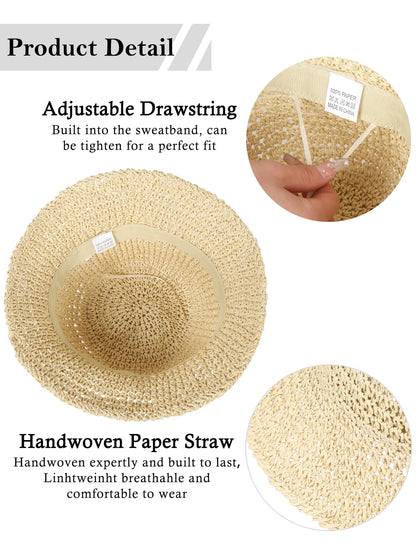 Women’s Summer Crochet Straw Bucket Hat – UV-Protect, Breathable Foldable Sunshade Cap for Beach & Outdoor Fashion