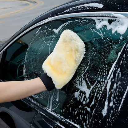 Plush Microfiber Car Wash Mitt – Double-Sided Soft Cleaning Glove, Thick Imitation Wool Polishing Wash Glove for Auto Care
