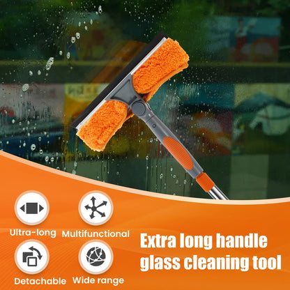 100–420CM Extendable Window Cleaning Kit | 2-in-1 Double-Sided Glass Squeegee & Duster Mop | 180° Swivel Window Cleaner Tool