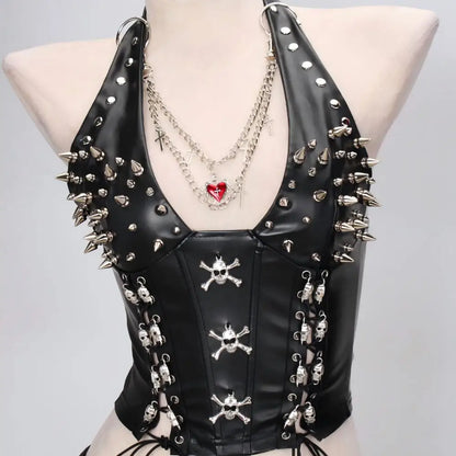 Y2K Gothic Spiked Tank Top - Punk Rock Emo Grunge Festival Style for Women