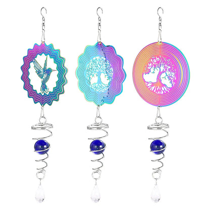Tree of Life Wind Spinner with Gradient Spiral Tail – Hanging Garden Decor with Gazing Ball & Wind Chime Effect